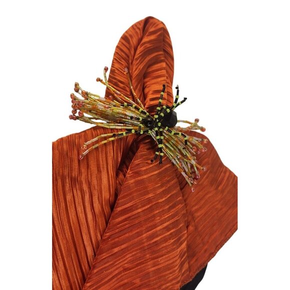 Black Orange Rust Napkin With Beaded Witchy Spider Napkin Ring Accent 20"x20" se - Picture 6 of 8